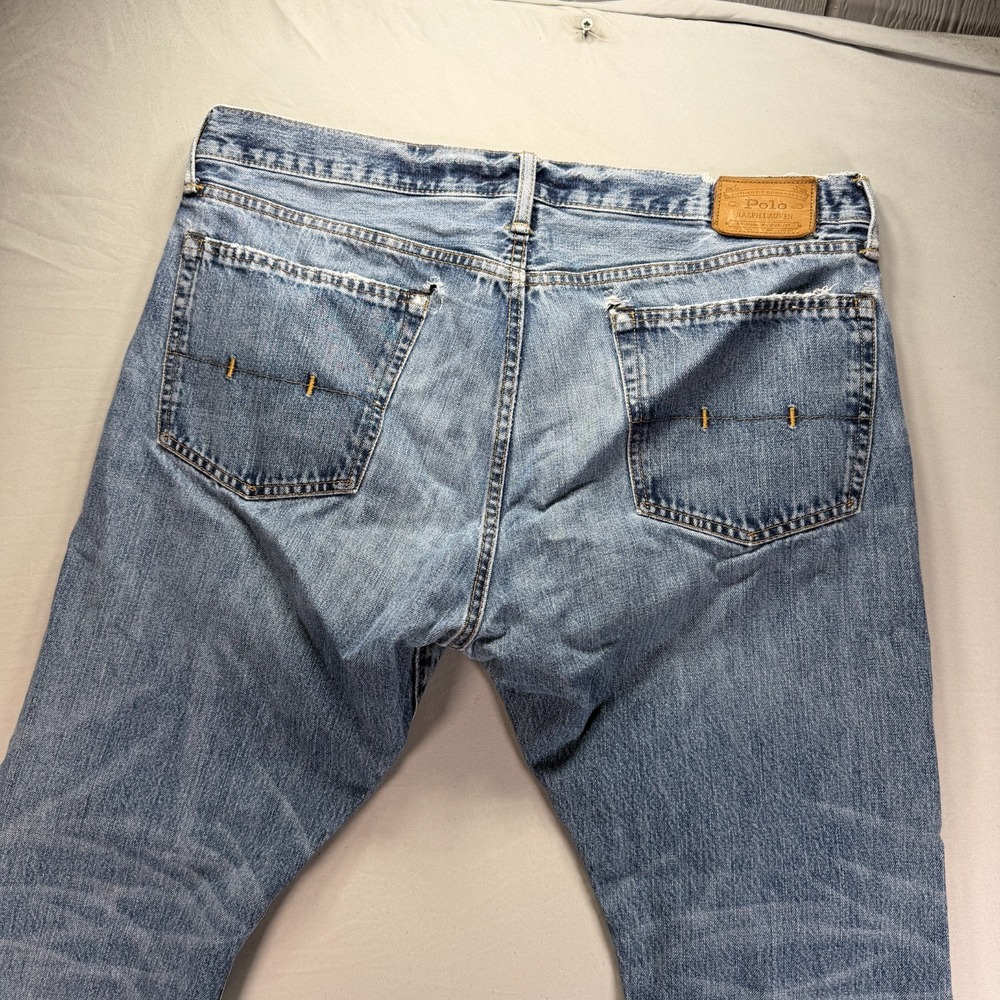 Polo Ralph Lauren Jeans Mens 36x30 Medium Wash Denim Whisker Fade Slim Straight - Picture 10 of 15
